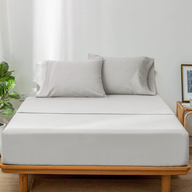1   MooMee Bedding Sheet Set 100% Washed Cotton Linen Like Textured Breathable Durable Soft Comfy (Dark Grey, King)
