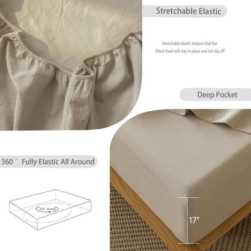 1   MooMee Bedding Sheet Set 100% Washed Cotton Linen Like Textured Breathable Durable Soft Comfy (Dark Grey, King)