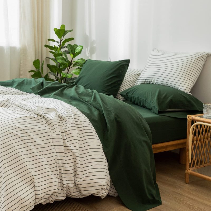 1   MooMee Bedding Sheet Set 100% Washed Cotton Linen Like Textured Breathable Durable Soft Comfy (Dark Grey, King)
