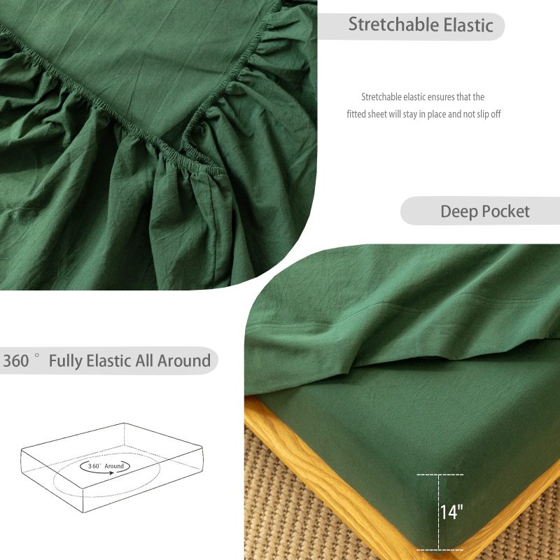 1   MooMee Bedding Sheet Set 100% Washed Cotton Linen Like Textured Breathable Durable Soft Comfy (Dark Grey, King)