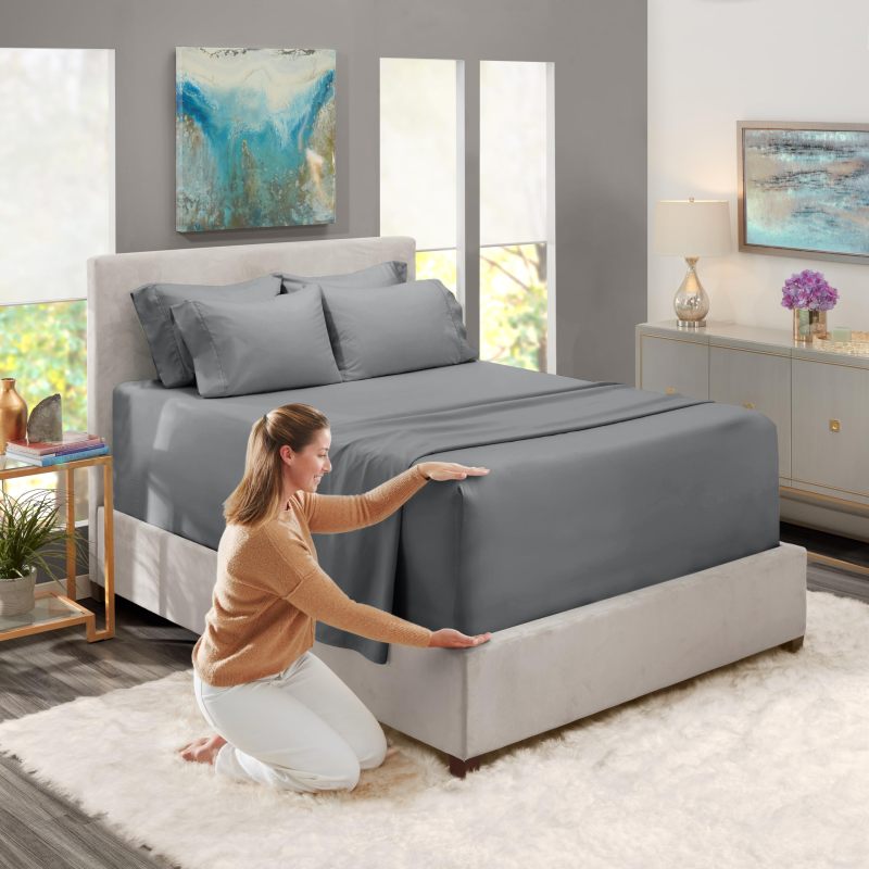 改Hearth &amp; Harbor Extra Deep Pocket King Size Sheets Sets - Fits Mattress 18-24 Inches Deep - Extra Deep Pocket Sheets - 6 Piece King Size Sheets - King Sheets Deep Pocket - Grey Sheets