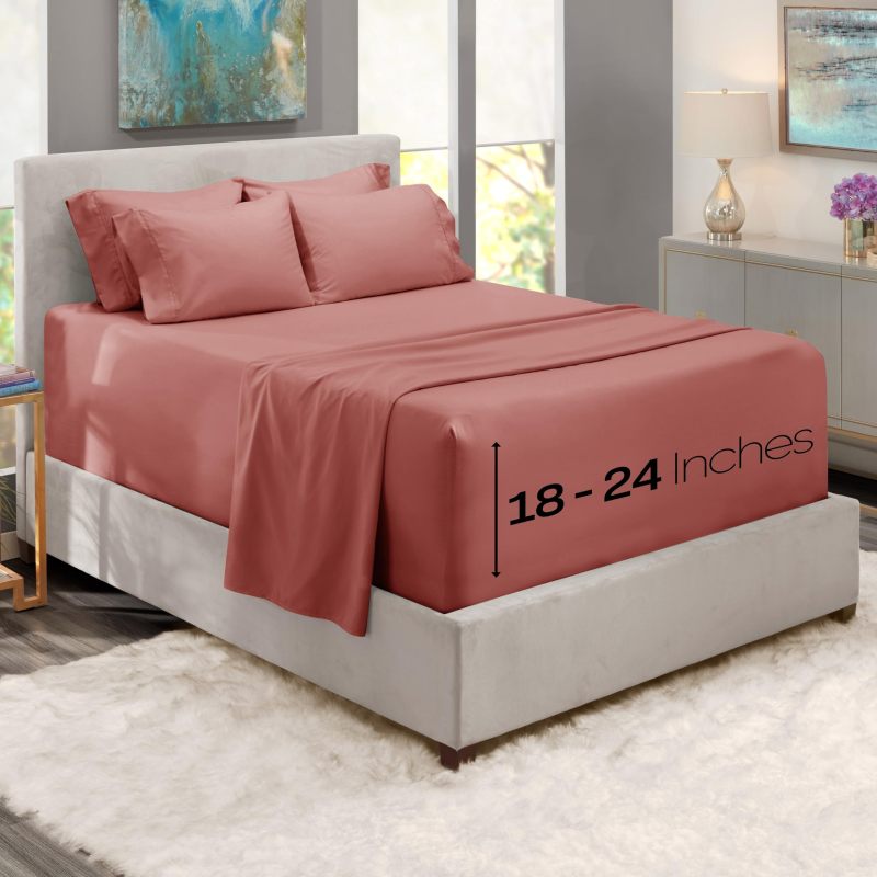 1Extra Deep Pocket King Size Sheets Sets - Fits Mattress 18-24 Inches Deep - Extra Deep Pocket Sheets - 6 Piece King Size Sheets - King Sheets Deep Pocket - Grey Sheets