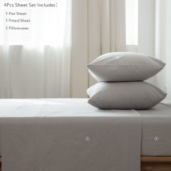 1   MooMee Bedding Sheet Set 100% Washed Cotton Linen Like Textured Breathable Durable Soft Comfy (Dark Grey, King)