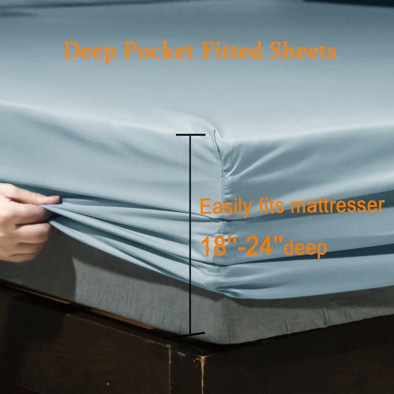 Bed Sheet Set Super Soft Microfiber 1800 Thread Count Luxury Egyptian Sheets Fit 18-24 Inch Deep Pocket Mattress Wrinkle-6 Piece (Dark Grey, Queen)