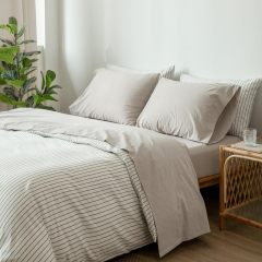 1   MooMee Bedding Sheet Set 100% Washed Cotton Linen Like Textured Breathable Durable Soft Comfy (Dark Grey, King)