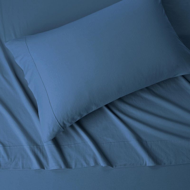 Cotton Jersey 4-Piece Bed Sheet Set, Queen, White, Solid