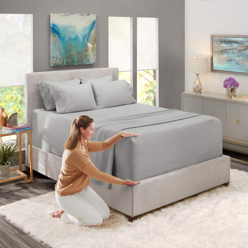 1Extra Deep Pocket King Size Sheets Sets - Fits Mattress 18-24 Inches Deep - Extra Deep Pocket Sheets - 6 Piece King Size Sheets - King Sheets Deep Pocket - Grey Sheets