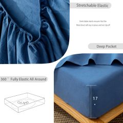 1   MooMee Bedding Sheet Set 100% Washed Cotton Linen Like Textured Breathable Durable Soft Comfy (Dark Grey, King)