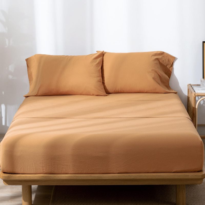 1   MooMee Bedding Sheet Set 100% Washed Cotton Linen Like Textured Breathable Durable Soft Comfy (Dark Grey, King)