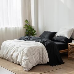 1   MooMee Bedding Sheet Set 100% Washed Cotton Linen Like Textured Breathable Durable Soft Comfy (Dark Grey, King)