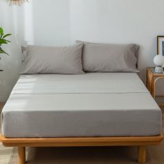 1   MooMee Bedding Sheet Set 100% Washed Cotton Linen Like Textured Breathable Durable Soft Comfy (Dark Grey, King)