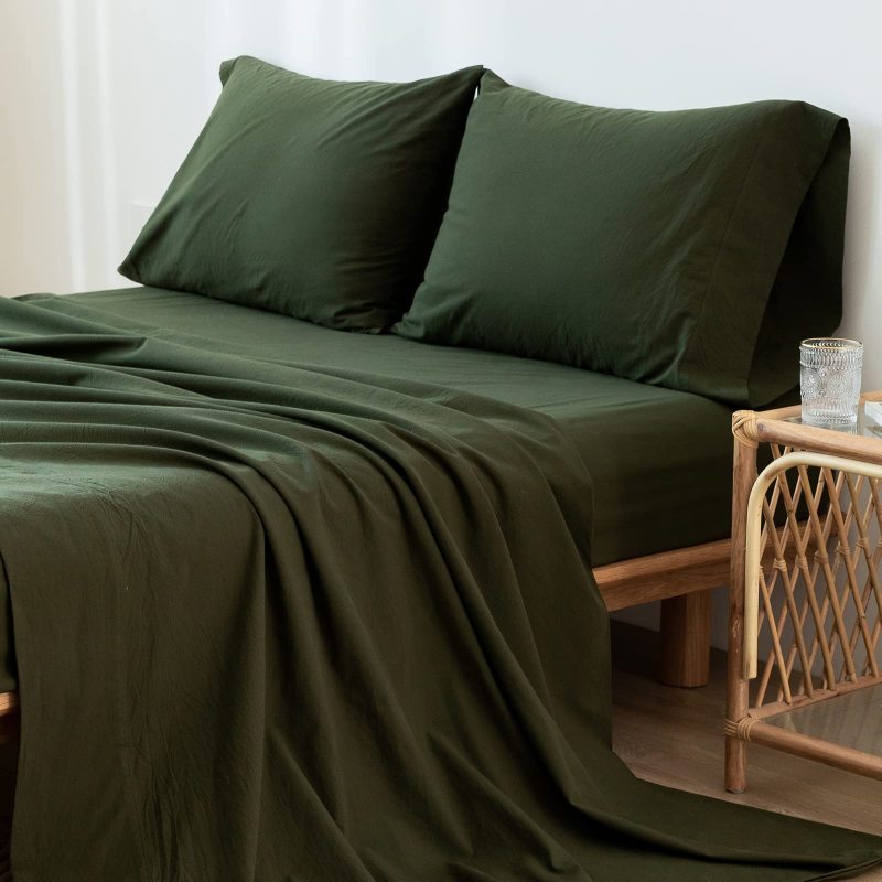 1   MooMee Bedding Sheet Set 100% Washed Cotton Linen Like Textured Breathable Durable Soft Comfy (Dark Grey, King)