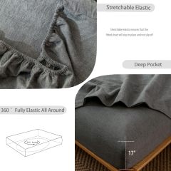 1   MooMee Bedding Sheet Set 100% Washed Cotton Linen Like Textured Breathable Durable Soft Comfy (Dark Grey, King)