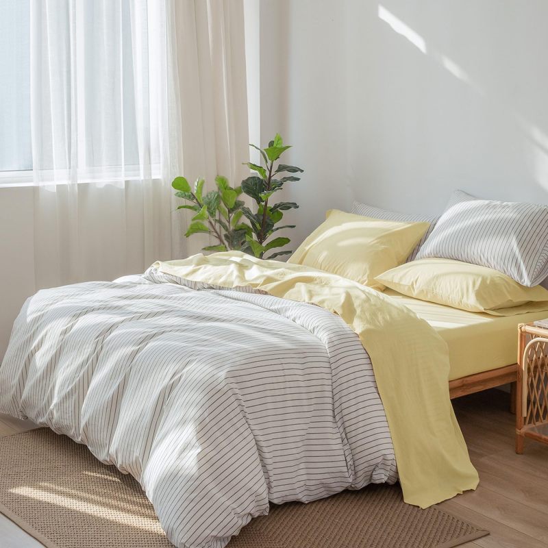 1   MooMee Bedding Sheet Set 100% Washed Cotton Linen Like Textured Breathable Durable Soft Comfy (Dark Grey, King)