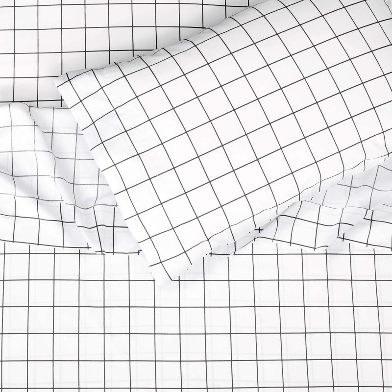 改Amazon Basics Soft Microfiber 4-Piece Bed Sheet Set with Elastic Side Pockets, Full, Black Grid, Geometric