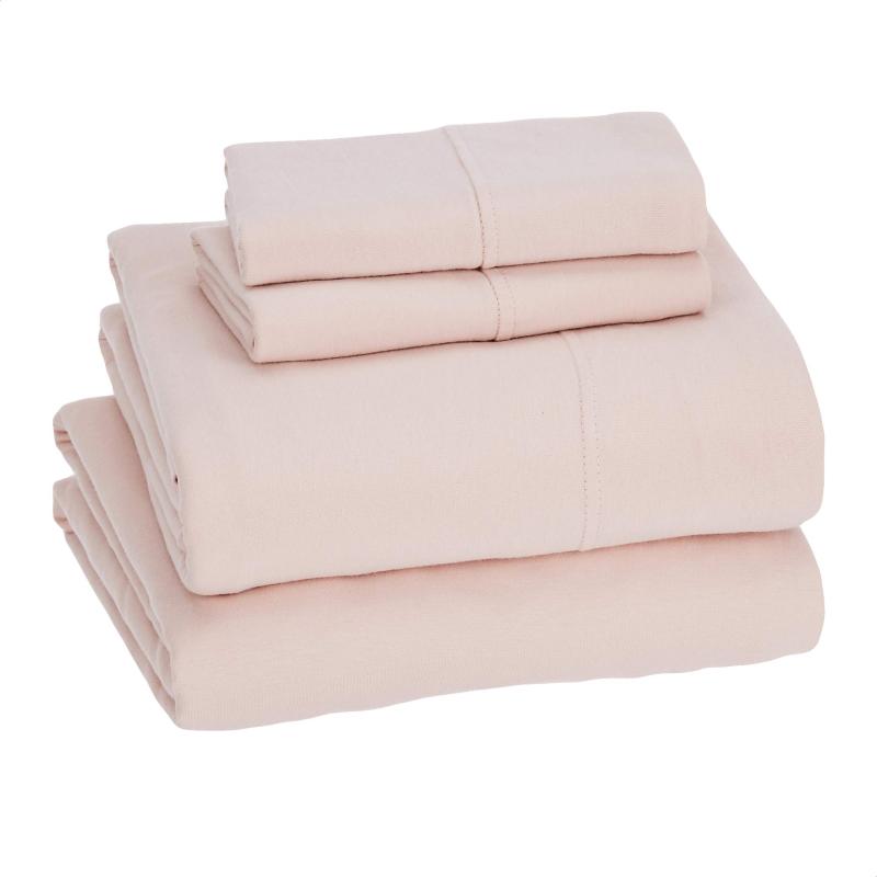 改Amazon Basics Cotton Jersey 4-Piece Bed Sheet Set, Queen, White, Solid