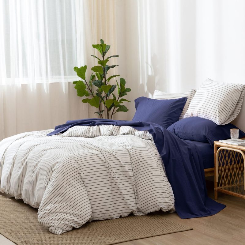 改MooMee Bedding Sheet Set 100% Washed Cotton Linen Like Textured Breathable Durable Soft Comfy (Dark Grey, King)