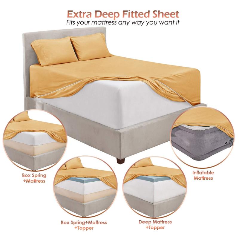 1Extra Deep Pocket King Size Sheets Sets - Fits Mattress 18-24 Inches Deep - Extra Deep Pocket Sheets - 6 Piece King Size Sheets - King Sheets Deep Pocket - Grey Sheets