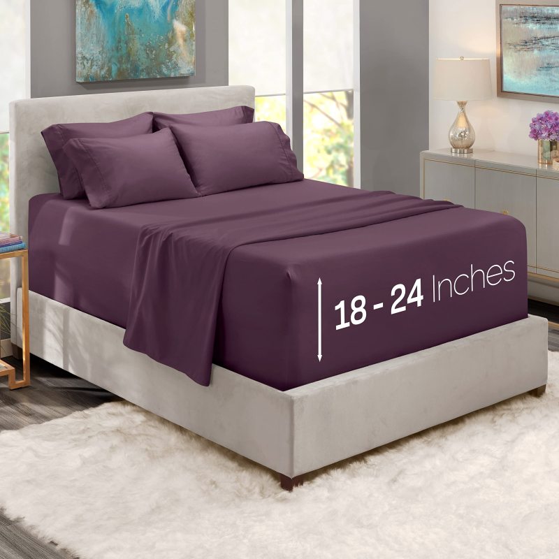 1Extra Deep Pocket King Size Sheets Sets - Fits Mattress 18-24 Inches Deep - Extra Deep Pocket Sheets - 6 Piece King Size Sheets - King Sheets Deep Pocket - Grey Sheets