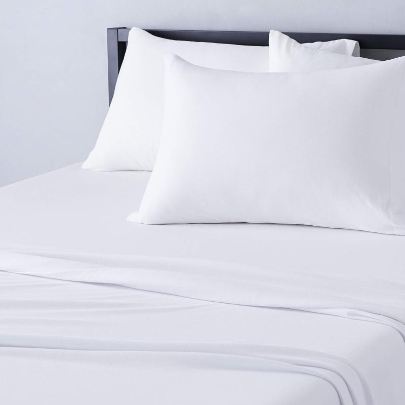 Cotton Jersey 4-Piece Bed Sheet Set, Queen, White, Solid