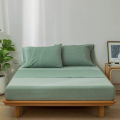 改MooMee Bedding Sheet Set 100% Washed Cotton Linen Like Textured Breathable Durable Soft Comfy (Dark Grey, King)