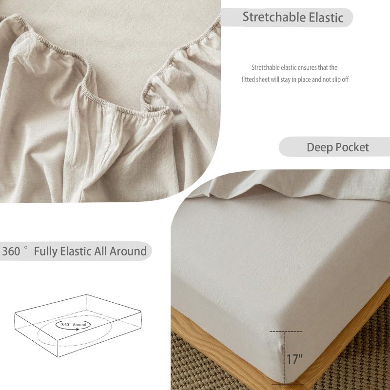1   MooMee Bedding Sheet Set 100% Washed Cotton Linen Like Textured Breathable Durable Soft Comfy (Dark Grey, King)