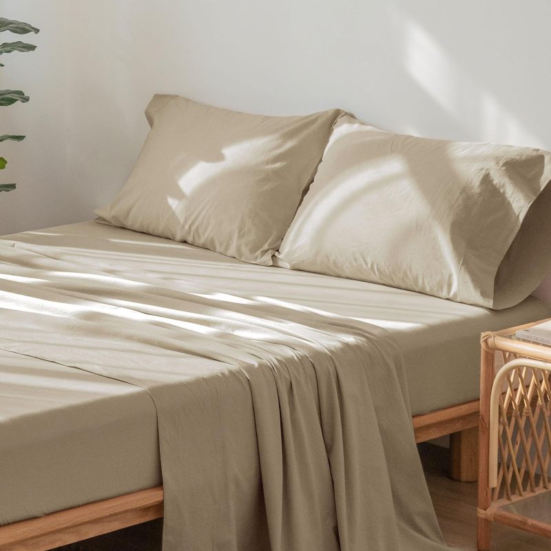 1   MooMee Bedding Sheet Set 100% Washed Cotton Linen Like Textured Breathable Durable Soft Comfy (Dark Grey, King)
