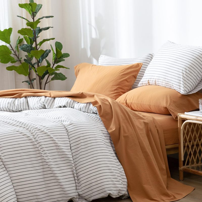 1   MooMee Bedding Sheet Set 100% Washed Cotton Linen Like Textured Breathable Durable Soft Comfy (Dark Grey, King)