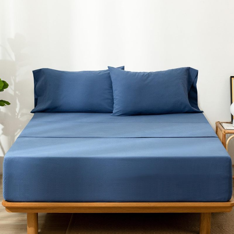 1   MooMee Bedding Sheet Set 100% Washed Cotton Linen Like Textured Breathable Durable Soft Comfy (Dark Grey, King)