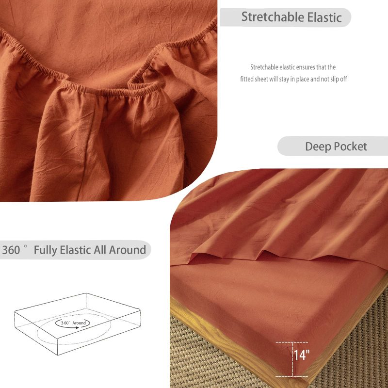 1   MooMee Bedding Sheet Set 100% Washed Cotton Linen Like Textured Breathable Durable Soft Comfy (Dark Grey, King)