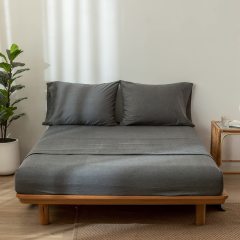 1   MooMee Bedding Sheet Set 100% Washed Cotton Linen Like Textured Breathable Durable Soft Comfy (Dark Grey, King)