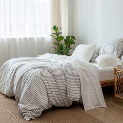 1   MooMee Bedding Sheet Set 100% Washed Cotton Linen Like Textured Breathable Durable Soft Comfy (Dark Grey, King)