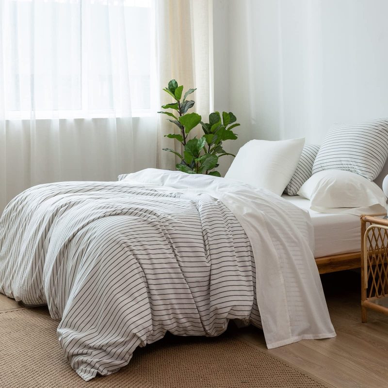 1   MooMee Bedding Sheet Set 100% Washed Cotton Linen Like Textured Breathable Durable Soft Comfy (Dark Grey, King)