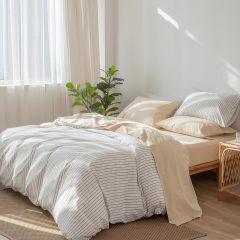 1   MooMee Bedding Sheet Set 100% Washed Cotton Linen Like Textured Breathable Durable Soft Comfy (Dark Grey, King)
