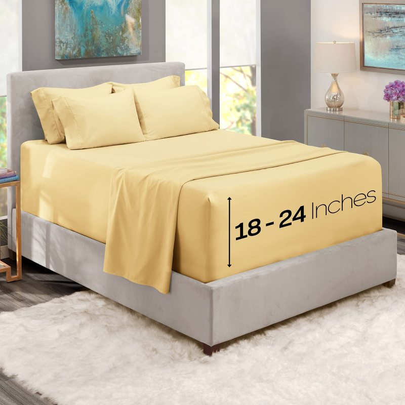 1Extra Deep Pocket King Size Sheets Sets - Fits Mattress 18-24 Inches Deep - Extra Deep Pocket Sheets - 6 Piece King Size Sheets - King Sheets Deep Pocket - Grey Sheets
