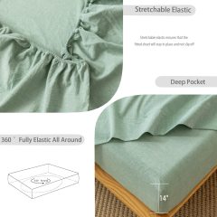 1   MooMee Bedding Sheet Set 100% Washed Cotton Linen Like Textured Breathable Durable Soft Comfy (Dark Grey, King)