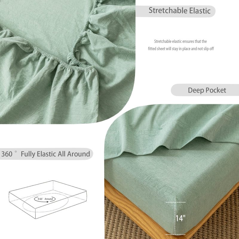 1   MooMee Bedding Sheet Set 100% Washed Cotton Linen Like Textured Breathable Durable Soft Comfy (Dark Grey, King)
