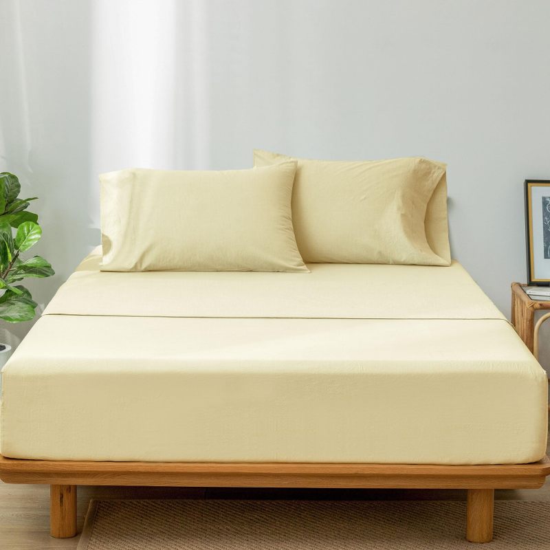 1   MooMee Bedding Sheet Set 100% Washed Cotton Linen Like Textured Breathable Durable Soft Comfy (Dark Grey, King)