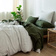 1   MooMee Bedding Sheet Set 100% Washed Cotton Linen Like Textured Breathable Durable Soft Comfy (Dark Grey, King)