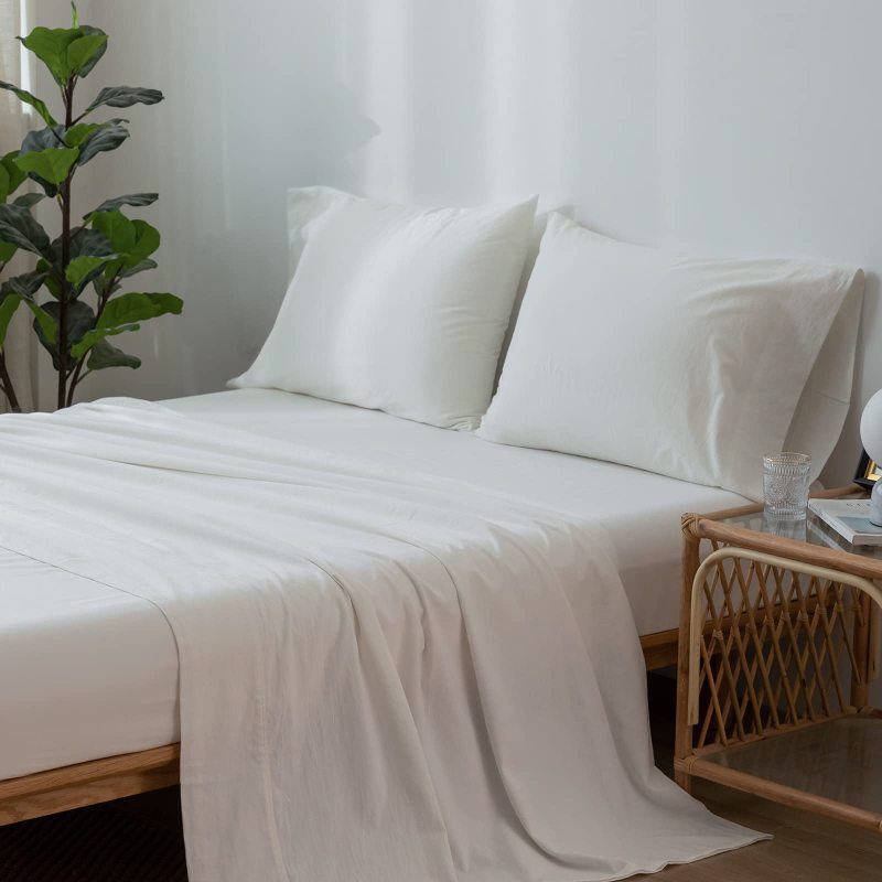1   MooMee Bedding Sheet Set 100% Washed Cotton Linen Like Textured Breathable Durable Soft Comfy (Dark Grey, King)