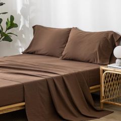 1   MooMee Bedding Sheet Set 100% Washed Cotton Linen Like Textured Breathable Durable Soft Comfy (Dark Grey, King)