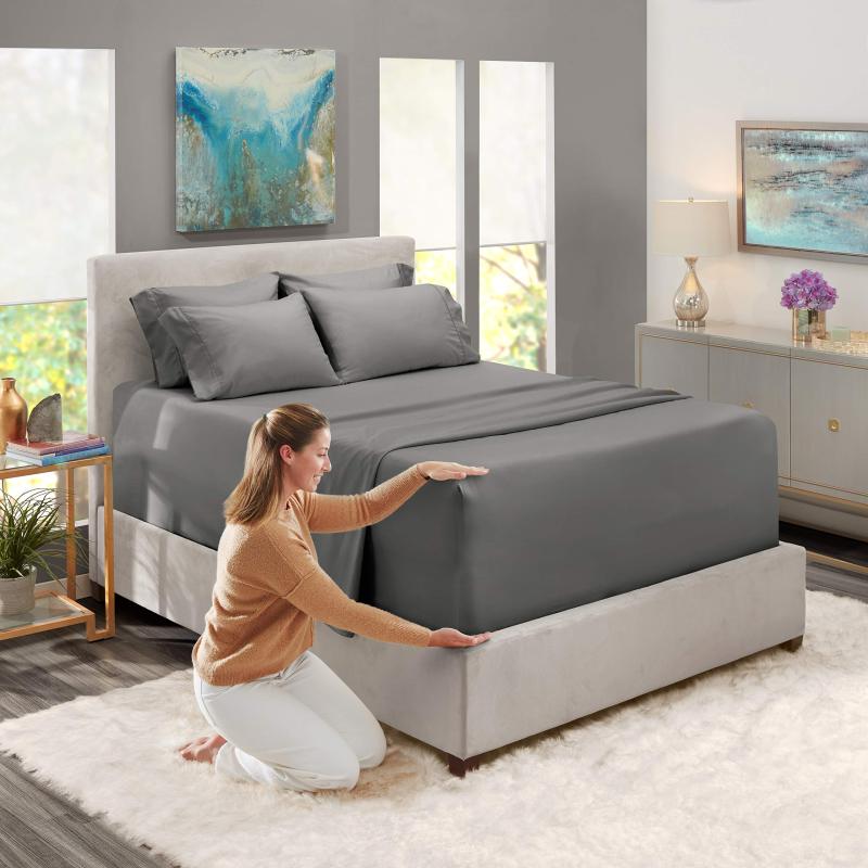 1Extra Deep Pocket King Size Sheets Sets - Fits Mattress 18-24 Inches Deep - Extra Deep Pocket Sheets - 6 Piece King Size Sheets - King Sheets Deep Pocket - Grey Sheets