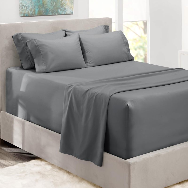 改Hearth &amp; Harbor Extra Deep Pocket King Size Sheets Sets - Fits Mattress 18-24 Inches Deep - Extra Deep Pocket Sheets - 6 Piece King Size Sheets - King Sheets Deep Pocket - Grey Sheets