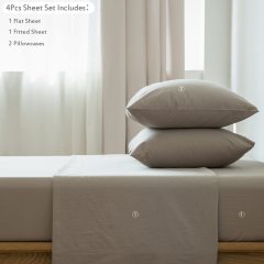 1   MooMee Bedding Sheet Set 100% Washed Cotton Linen Like Textured Breathable Durable Soft Comfy (Dark Grey, King)