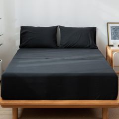 1   MooMee Bedding Sheet Set 100% Washed Cotton Linen Like Textured Breathable Durable Soft Comfy (Dark Grey, King)