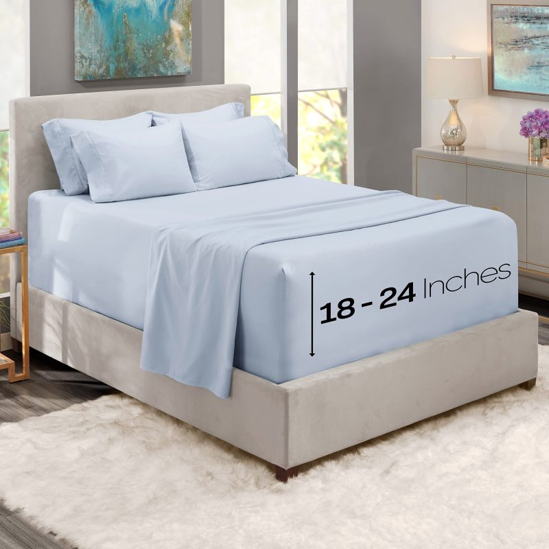 1Extra Deep Pocket King Size Sheets Sets - Fits Mattress 18-24 Inches Deep - Extra Deep Pocket Sheets - 6 Piece King Size Sheets - King Sheets Deep Pocket - Grey Sheets