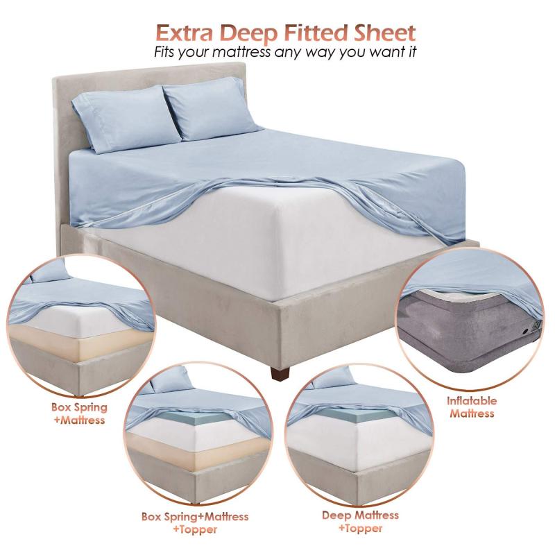 1Extra Deep Pocket King Size Sheets Sets - Fits Mattress 18-24 Inches Deep - Extra Deep Pocket Sheets - 6 Piece King Size Sheets - King Sheets Deep Pocket - Grey Sheets