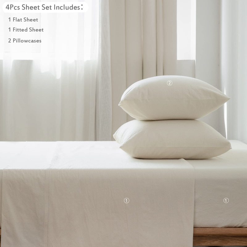 1   MooMee Bedding Sheet Set 100% Washed Cotton Linen Like Textured Breathable Durable Soft Comfy (Dark Grey, King)