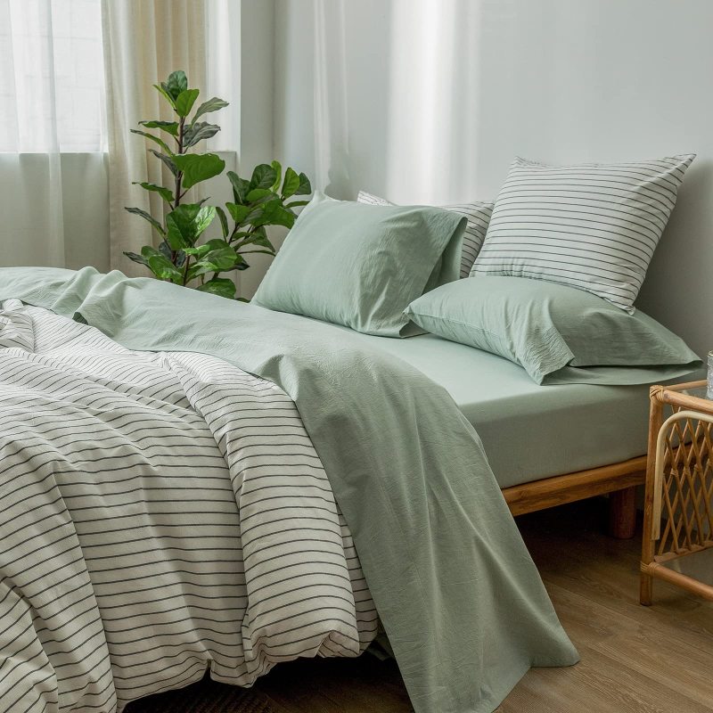 1   MooMee Bedding Sheet Set 100% Washed Cotton Linen Like Textured Breathable Durable Soft Comfy (Dark Grey, King)