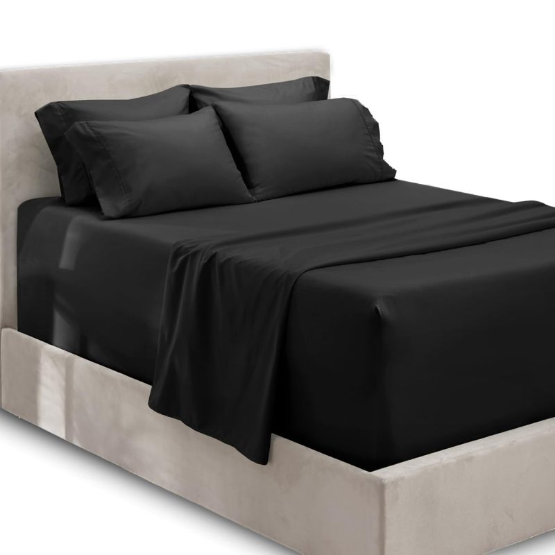 1Extra Deep Pocket King Size Sheets Sets - Fits Mattress 18-24 Inches Deep - Extra Deep Pocket Sheets - 6 Piece King Size Sheets - King Sheets Deep Pocket - Grey Sheets